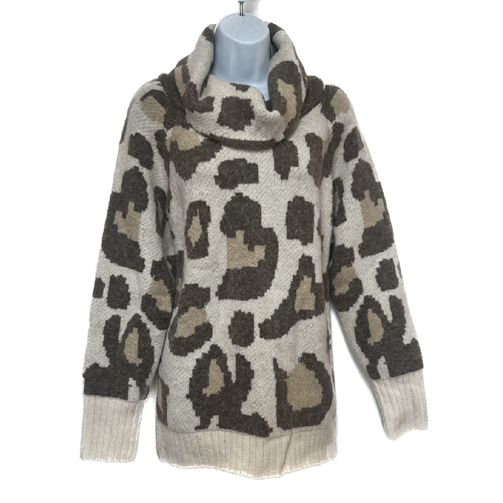 Cyrus | Modern Leopard Print Cowl Neck Wool Sweater